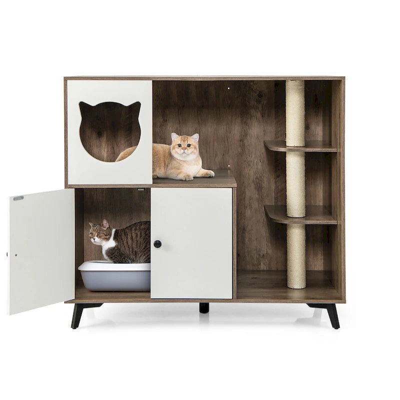 Gymax Cat Litter Box Enclosure 5-in-1 Enlarged Cat Litter Cabinet