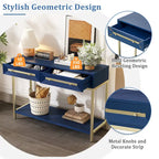 45.5 MDF Retro Console Table with Gold Accents, 2 Storage Drawers and Geometric Design