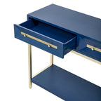 45.5 MDF Retro Console Table with Gold Accents, 2 Storage Drawers and Geometric Design