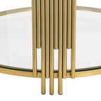 31.5 Tempered Glass Coffee Table with Asymmetrical Metal Design and Lower Shelf