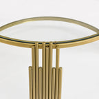 31.5 Tempered Glass Coffee Table with Asymmetrical Metal Design and Lower Shelf