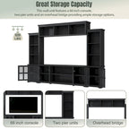 Entertainment Wall Unit with Bridge, Tempered Glass Doors for TVs Up to 70