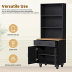 Black + Dark Walnut Farmhouse TV Entertainment Center with Bookshelves & Tempered Glass Doors for TVs Up to 70