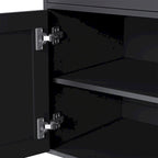 Black + Dark Walnut Farmhouse TV Entertainment Center with Bookshelves & Tempered Glass Doors for TVs Up to 70