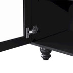 Black + Dark Walnut Farmhouse TV Entertainment Center with Bookshelves & Tempered Glass Doors for TVs Up to 70