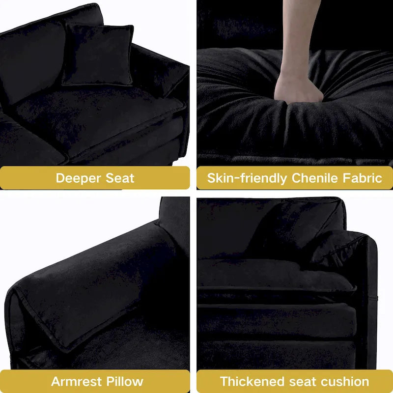 Chenille Modular Armchair with Storage Pockets & Toss Pillow