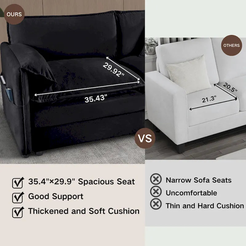 Chenille Modular Armchair with Storage Pockets & Toss Pillow