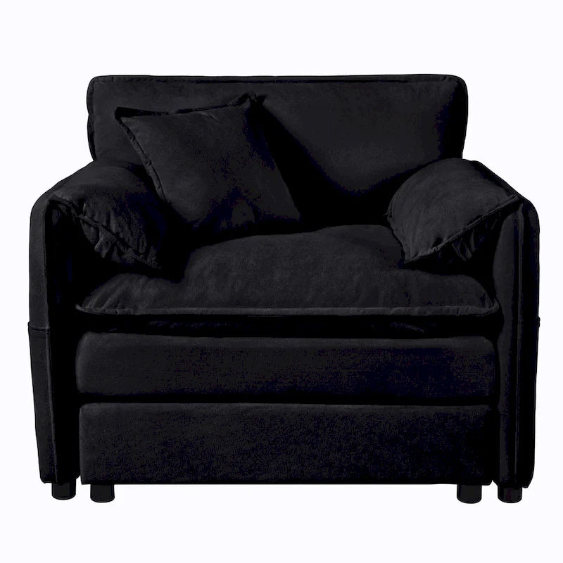 Chenille Modular Armchair with Storage Pockets & Toss Pillow