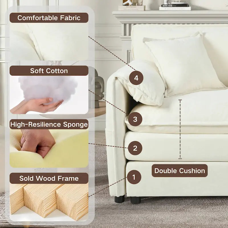 Chenille Modular Armchair with Storage Pockets & Toss Pillow