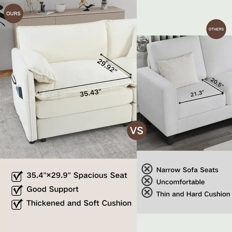 Chenille Modular Armchair with Storage Pockets & Toss Pillow