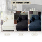 Chenille Modular Armchair with Storage Pockets & Toss Pillow