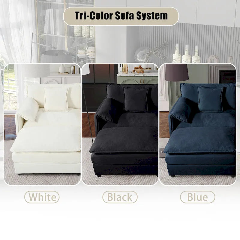 Chenille Modular Armchair with Storage Pockets & Toss Pillow