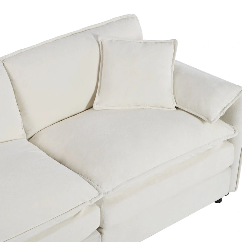 Chenille Modular Armchair with Storage Pockets & Toss Pillow