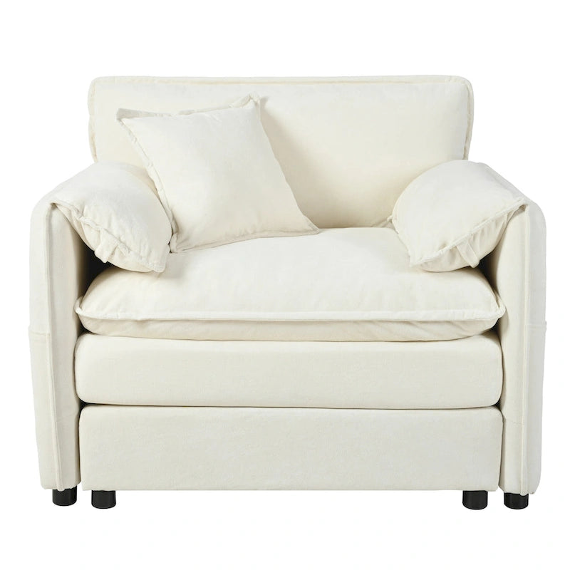 Chenille Modular Armchair with Storage Pockets & Toss Pillow