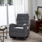 Modern 28.74 High Back Upholstered Buttons Tufted Rocking Chair with Solid Wood Legs and Side Pocket