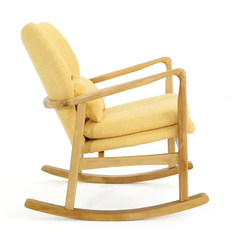 Solid Wood Rocking Chair with Linen Cushion and Premium Handcrafted