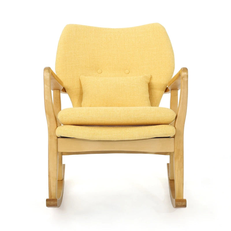 Solid Wood Rocking Chair with Linen Cushion and Premium Handcrafted