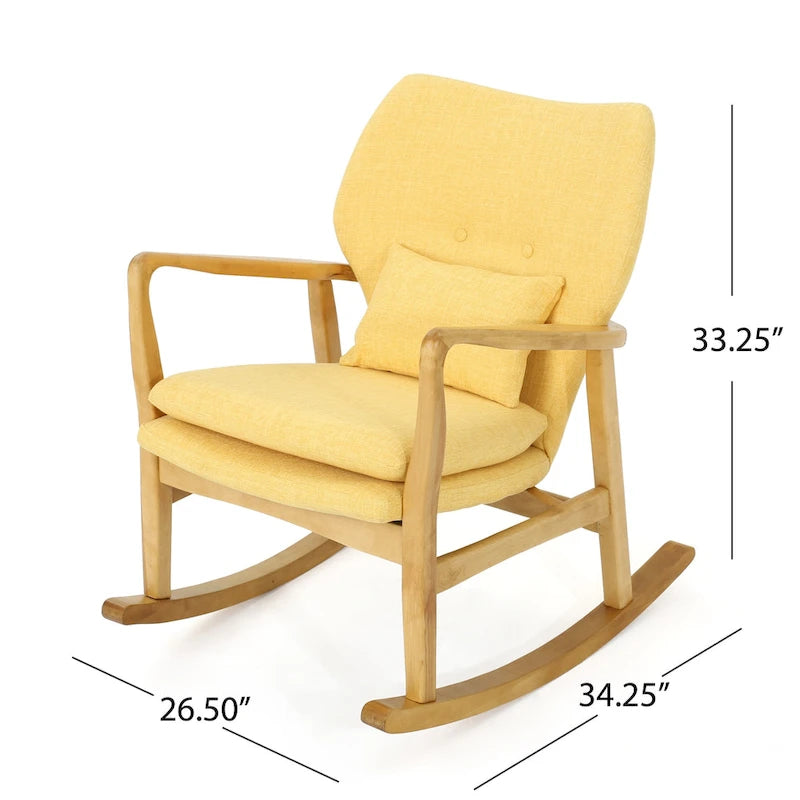 Solid Wood Rocking Chair with Linen Cushion and Premium Handcrafted