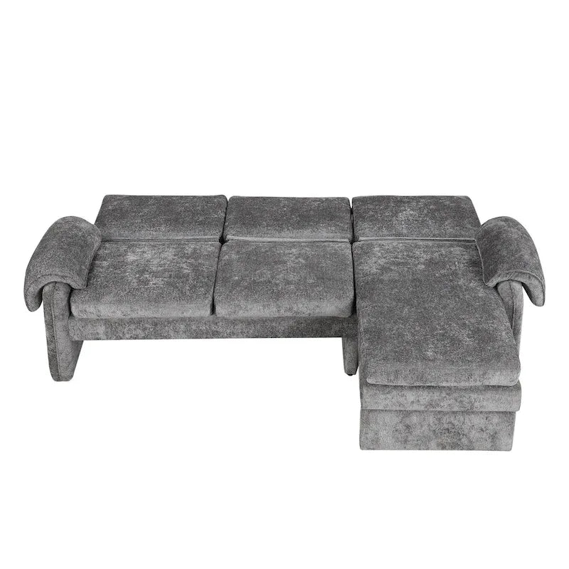 94.1 Chenille L-Shaped Futon Sofa with Adjustable Backrest & Reversible Chaise