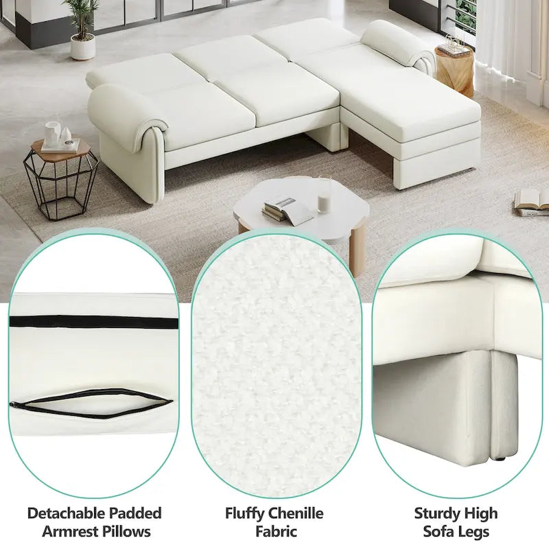 94.1 Chenille L-Shaped Futon Sofa with Adjustable Backrest & Reversible Chaise