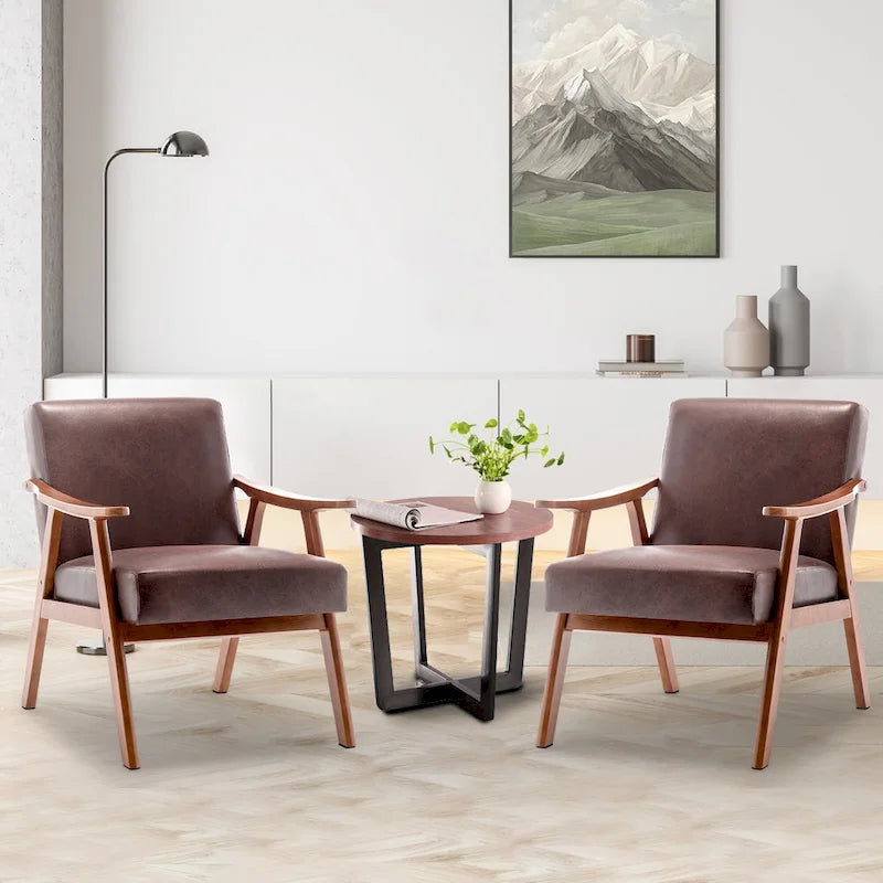 Dark Brown Modern 26 Accent Chair with Solid Wood Frame and Extra-Thick Backrest