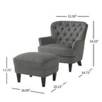 Modern 32.5 Upholstered Club Chair with Ottoman Set amd Nailheads for Living Room
