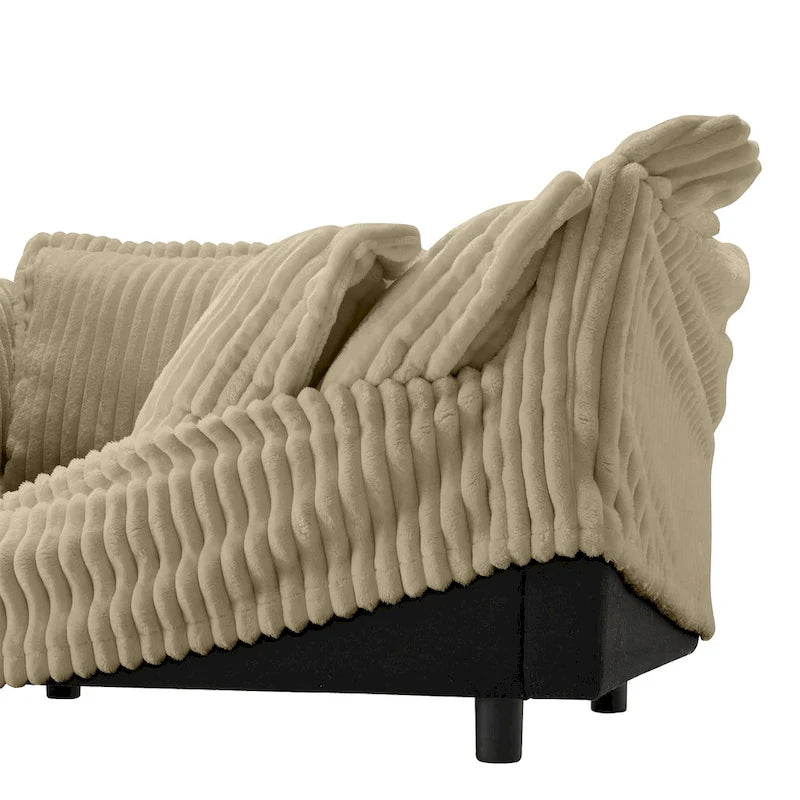 Corduroy Slipcovered L-Shaped Sectional Sofa with Deep Seats, 4-Seater Couch with Supple Armrests and 2 Big Pillows