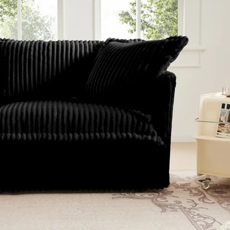 Corduroy Slipcovered L-Shaped Sectional Sofa with Deep Seats, 4-Seater Couch with Supple Armrests and 2 Big Pillows