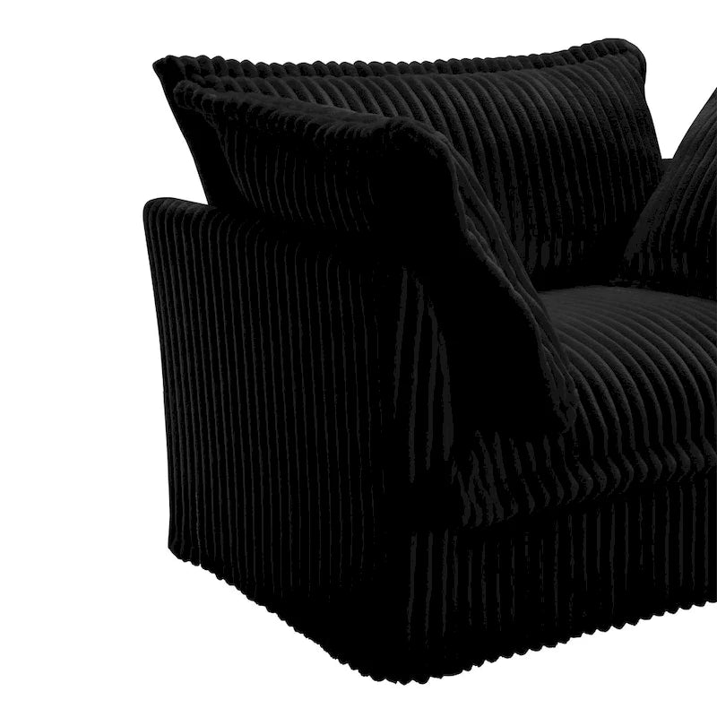 Corduroy Slipcovered L-Shaped Sectional Sofa with Deep Seats, 4-Seater Couch with Supple Armrests and 2 Big Pillows