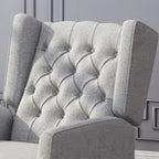 Grey Fabric Mid-Century Upholstered Wingback Push-Back Recliner with Footrest and Button-tufted Backrest