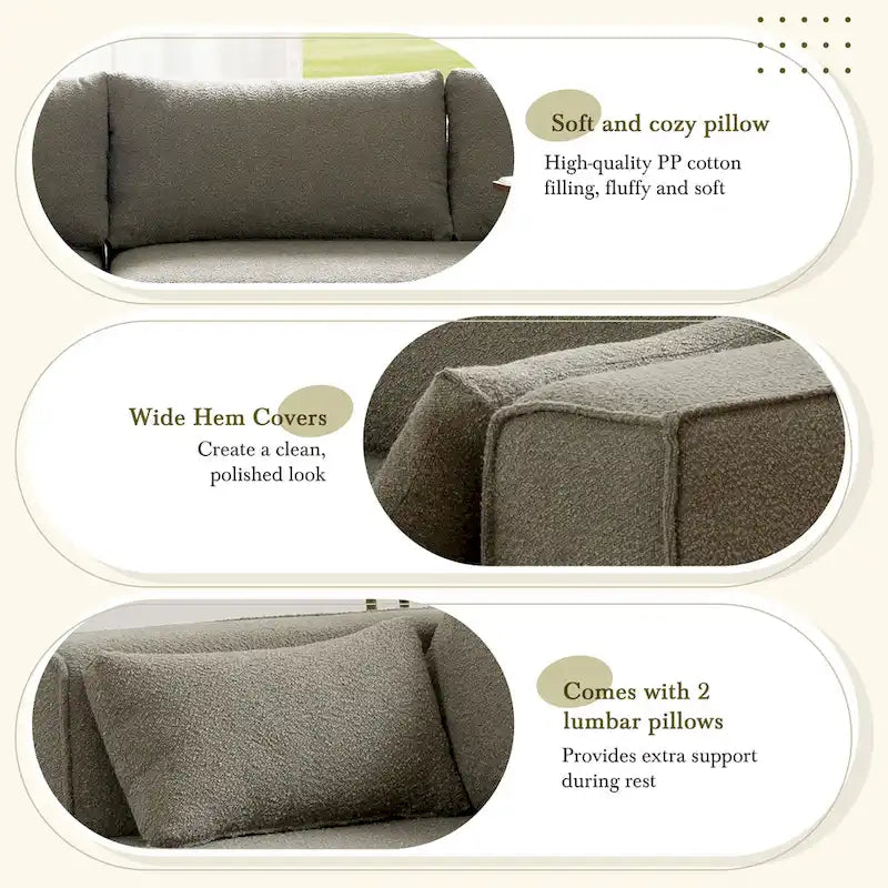 112 Boucle Modular Sectional Sofa with Free Side Table, Wide Seat Design and No Assembly Required