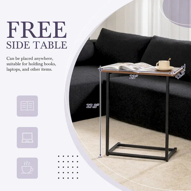 112 Boucle Modular Sectional Sofa with Free Side Table, Wide Seat Design and No Assembly Required