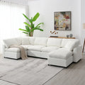 Beige 130 Chenille Cloud U-Shaped Sleeper Sectional Sofa, 6-Piece Modular Design