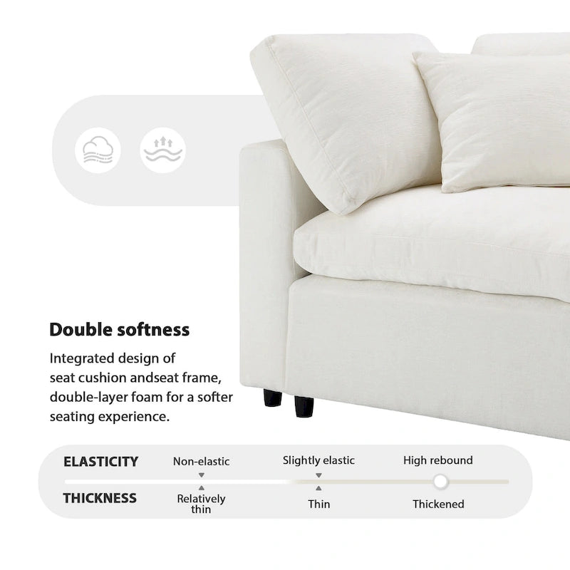 Beige 130 Chenille Cloud U-Shaped Sleeper Sectional Sofa, 6-Piece Modular Design