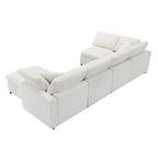 Beige 130 Chenille Cloud U-Shaped Sleeper Sectional Sofa, 6-Piece Modular Design