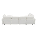 Beige 130 Chenille Cloud U-Shaped Sleeper Sectional Sofa, 6-Piece Modular Design