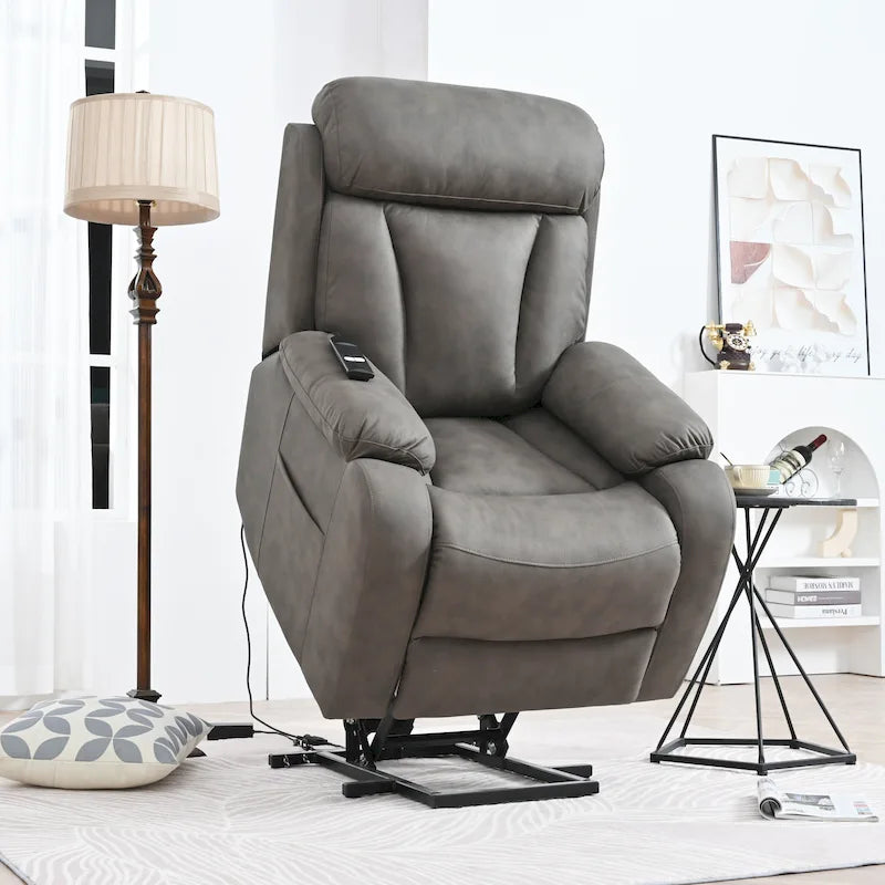 Grey Wide Seat Power Lift Recliner for Seniors with Remote Control, Side Pocket, and Adjustable Recline Options