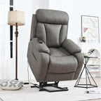 Grey Wide Seat Power Lift Recliner for Seniors with Remote Control, Side Pocket, and Adjustable Recline Options