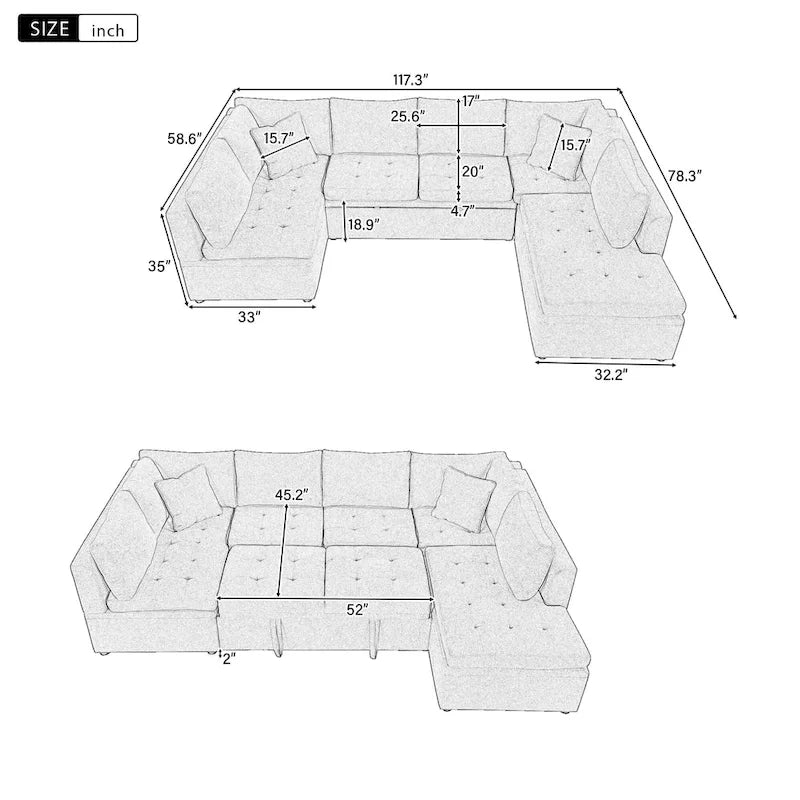 Beige 117 U-Shaped Oversized 6-Seater Sofa