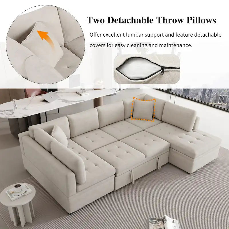 Beige 117 U-Shaped Oversized 6-Seater Sofa