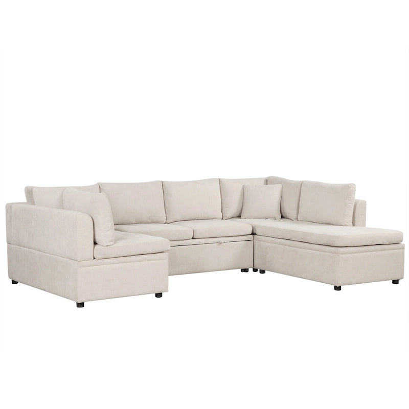 Beige 117 U-Shaped Oversized 6-Seater Sofa