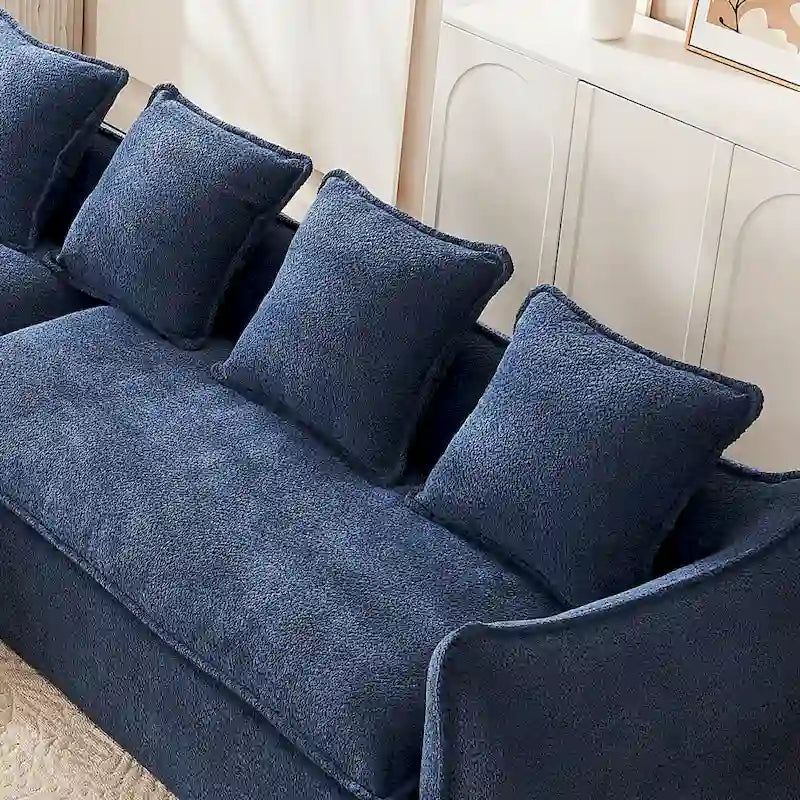 Blue 106.3 Oversized L-Shaped 3-Seater Sectional Sofa with Chaise, 4 Decorative Pillows, and Stylish Modular Build