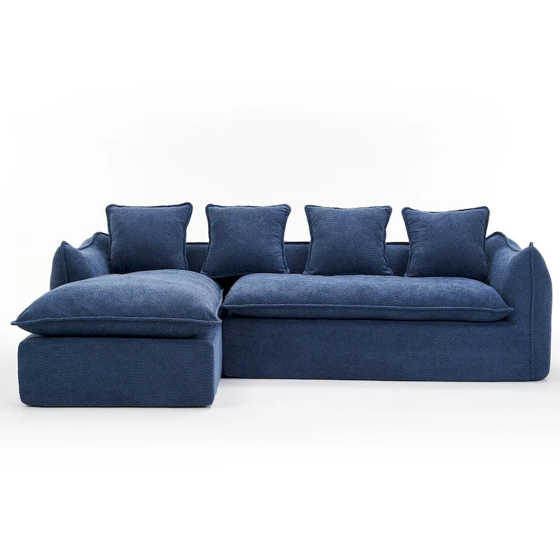 Blue 106.3 Oversized L-Shaped 3-Seater Sectional Sofa with Chaise, 4 Decorative Pillows, and Stylish Modular Build