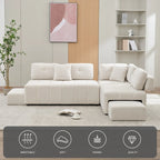 91.73 L-Shaped 4-Seat Sectional Sofa with 2 Hidden Stools, 2 Removable Lumbar Cushions, and Durable Chenille Fabric