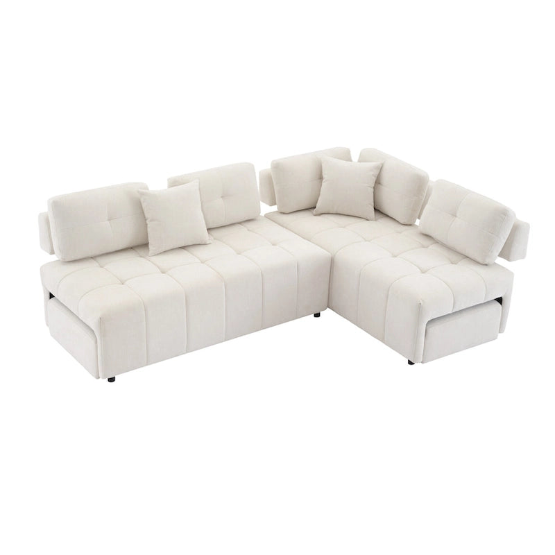 91.73 L-Shaped 4-Seat Sectional Sofa with 2 Hidden Stools, 2 Removable Lumbar Cushions, and Durable Chenille Fabric