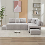 91.73 L-Shaped 4-Seat Sectional Sofa with 2 Hidden Stools, 2 Removable Lumbar Cushions, and Durable Chenille Fabric