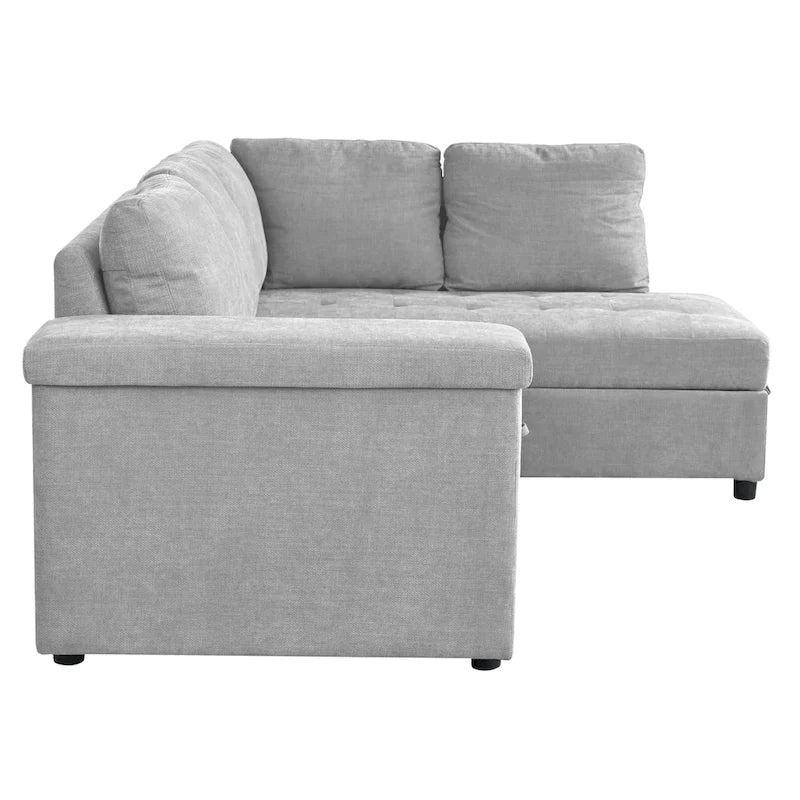 91.5 L-Shaped 4-Seat Sleeper Sofa with Pull-Out Bed and Storage