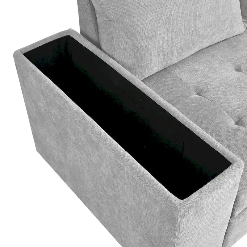 91.5 L-Shaped 4-Seat Sleeper Sofa with Pull-Out Bed and Storage