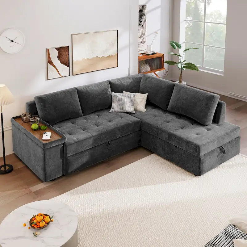 91.5 L-Shaped 4-Seat Sleeper Sofa with Pull-Out Bed and Storage