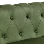Green 74.5 Velvet Chesterfield Sofa with Button Tufting, Scrolled Arms, Turned Legs, and Elegant Design